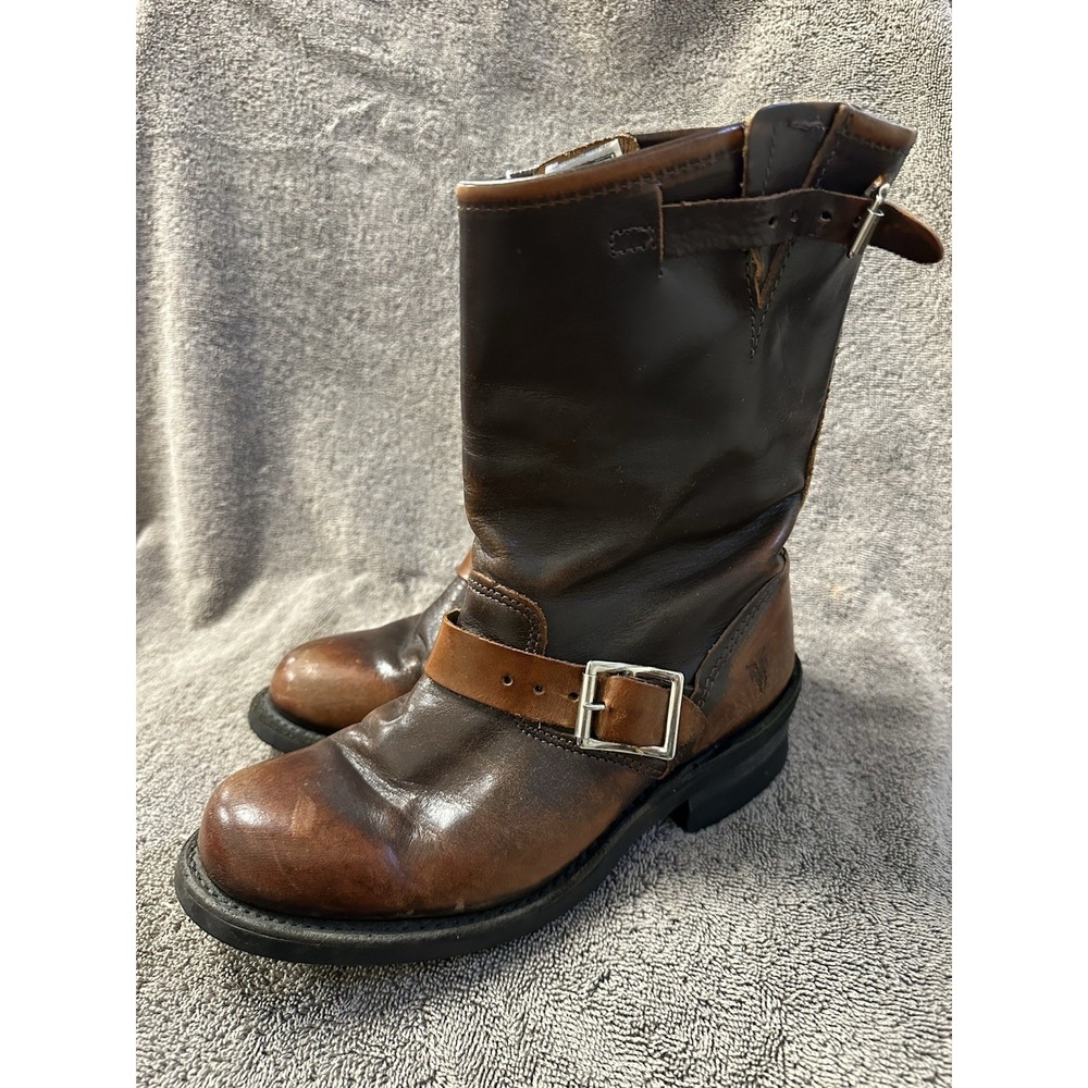 Frye Engineer Boots Womens Brown Leather Buckle Strap USA Made‎ Sz 5.5 M